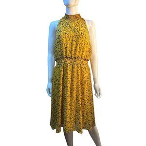 Sam Edelman Yellow Sleeveless Floral Smocked Waist Midi Dress Size 14 EUC